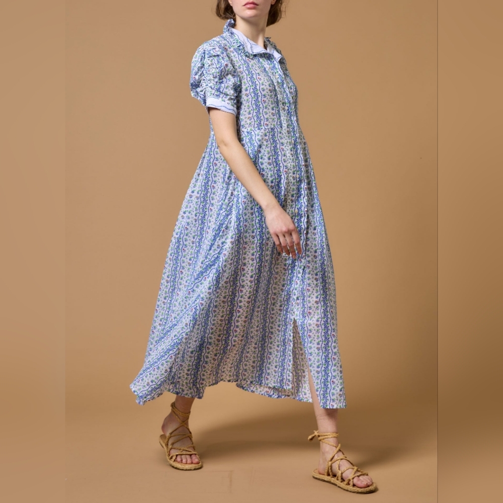 Thierry Colson - VENETIA DRESS - LISELUND PRINT - BLUE GREEN / COBALT